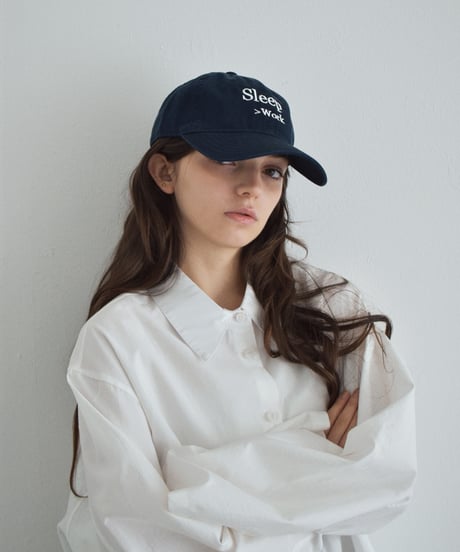 nh-cap-02066 　" Sleep>Work "　メッセージ キャップ　チャコール　ネイビー　ブラック