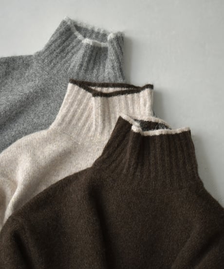 knit-02310　バイカラー ニット トップス　ライトベージュ　グレー　ブラウン