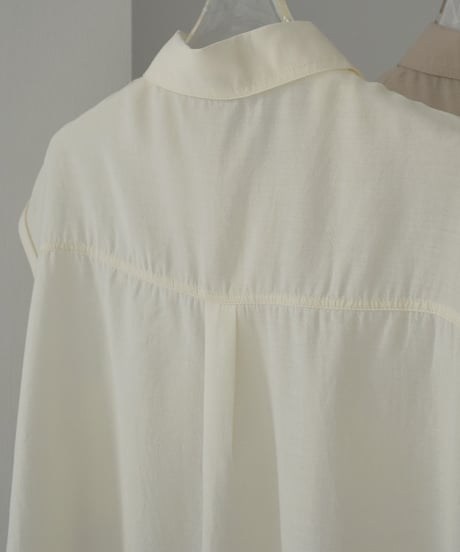 tops-02544　フレンチスリーブ シアーシャツ　エクリュ　ベージュ　グリーンティー