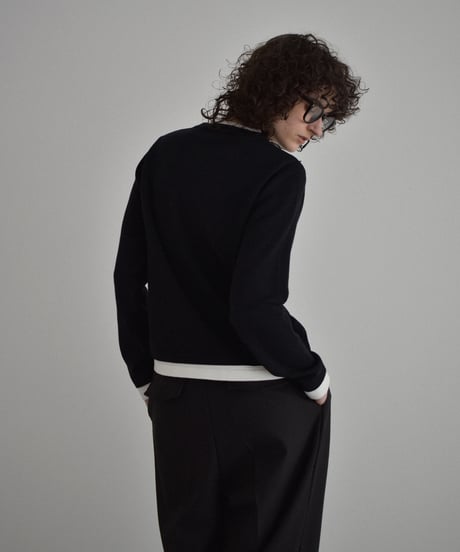 knit-02369　クルーネック レイヤード調 ニット トップス　ベージュ　ブラウン　グレー　ブラック