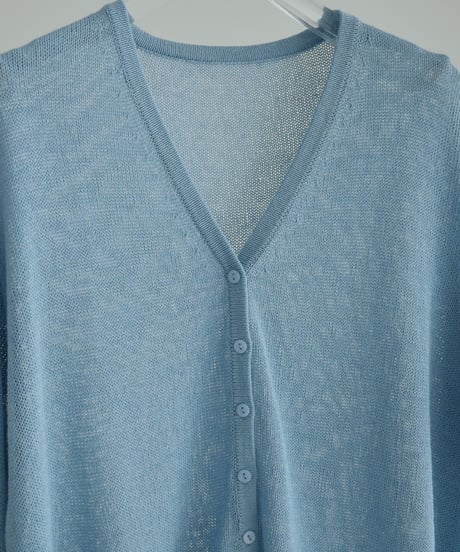 knit-02378　リネン混　メッシュ ニット カーディガン　エクリュ　ピンク　ブルー　グレー　ネイビー