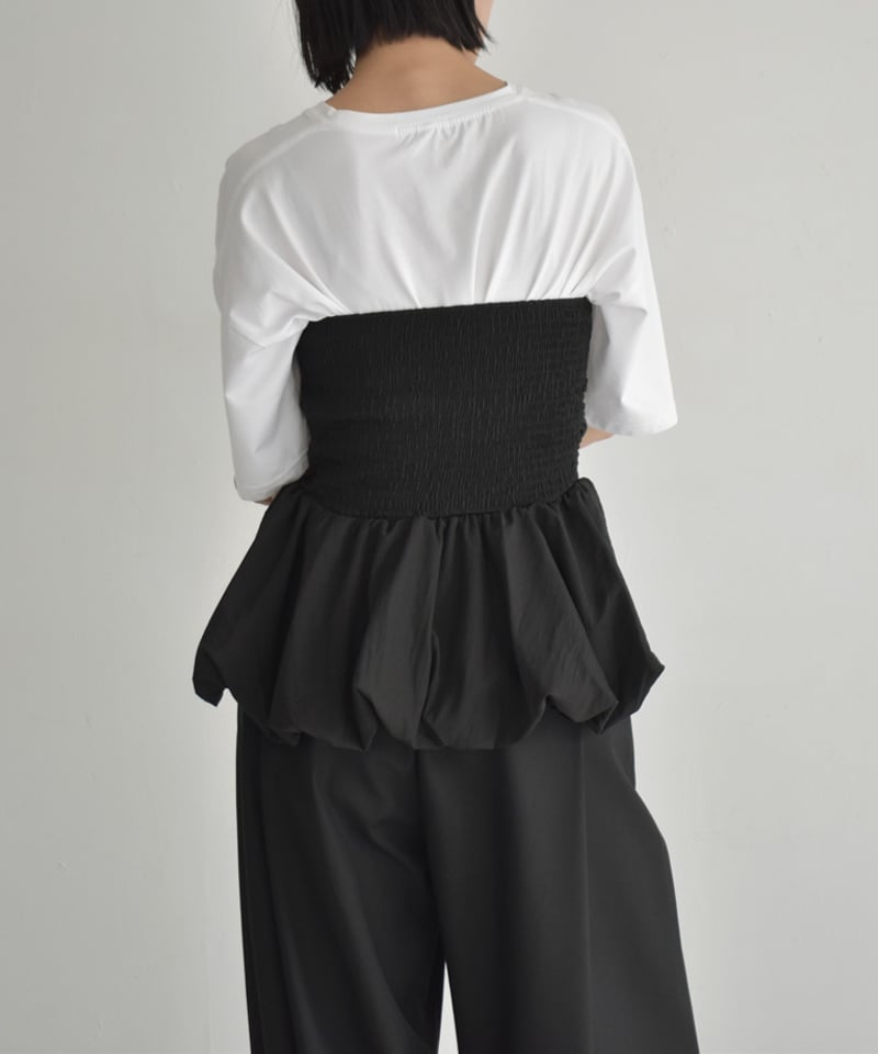 tops-02553 ギャザー バルーン ビスチェ ホワイト エクリュ ブラック