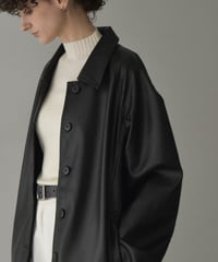 jacket-02025　フェイクレザー ミディ コート　ブラック