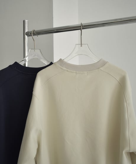 tops-02452　7分袖 スウェットプルオーバー　エクリュ　ネイビー