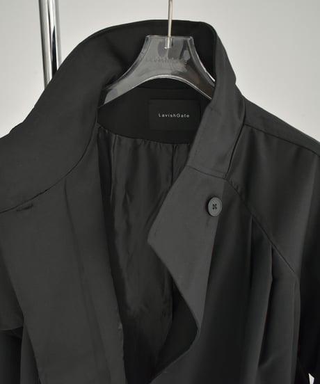 coat-02048　スタンドカラー ミディコート　ブラック