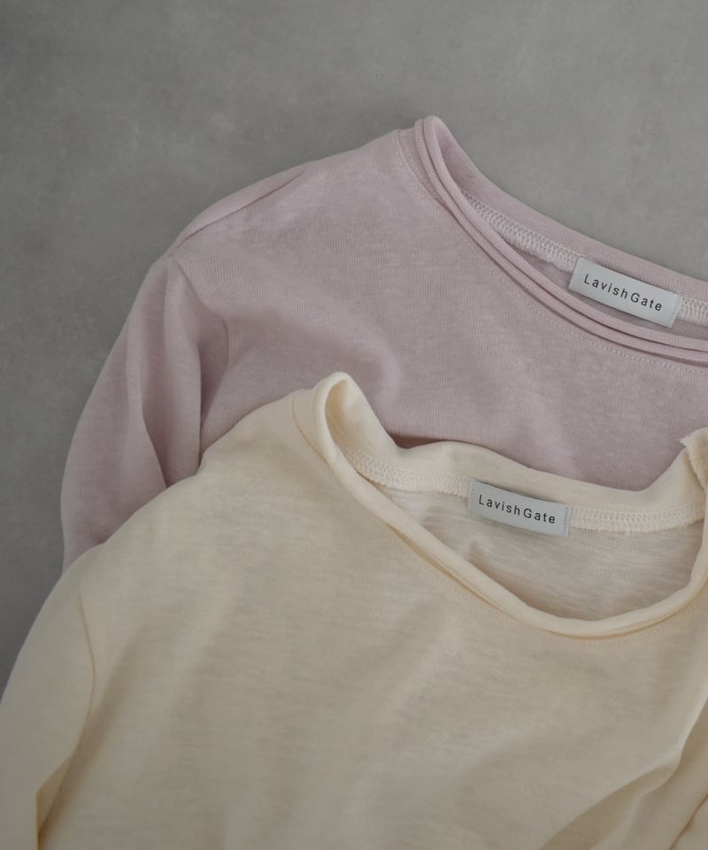 nh-tops-02586 カフススリーブ ロング カットソー エクリュ ピンク | L