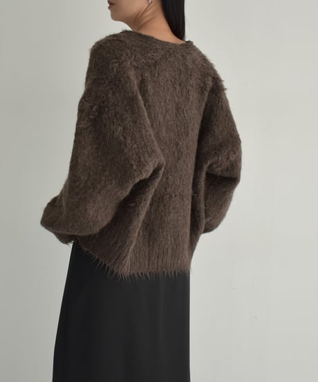 knit-02280　ヘアリー ニット カーディガン　グレー　ブラウン