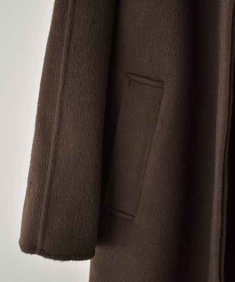 coat-02064　カシミヤ混 ウール ステンカラー ロングコート リバー仕立て　ブラウン