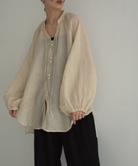 tops-02448　リネン キーネック シアーブラウス　ライトベージュ　ネイビー