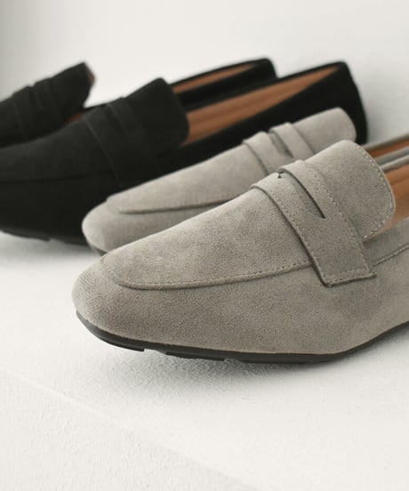 shoes-02145　クッション仕様　スエードローファー　グレージュ　ブラック