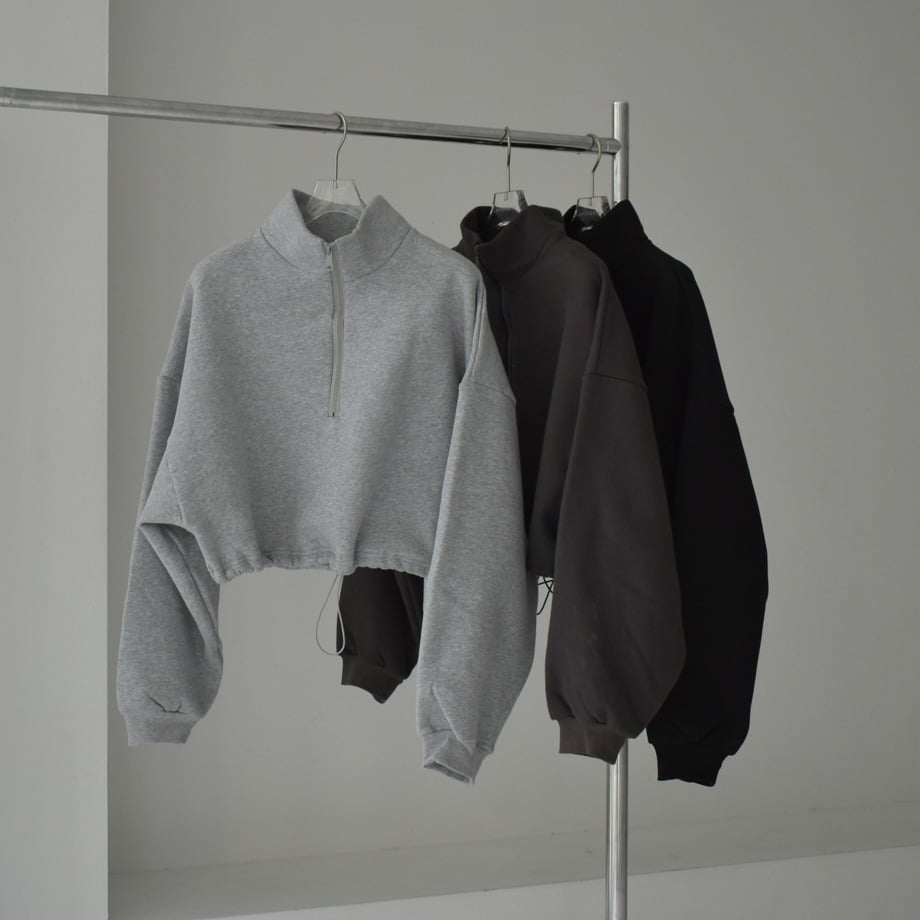 tops-02450 裏起毛クロップドハーフジップスウェット グレー tops-02450 裏起毛クロップドハーフジップスウェット グレー