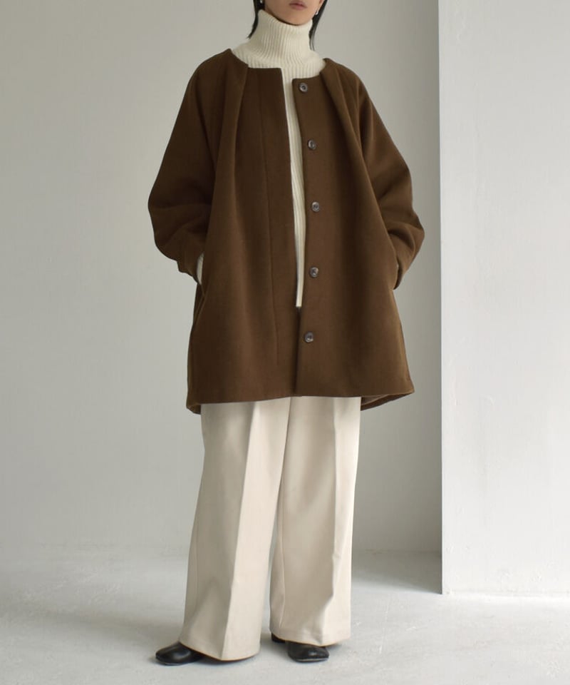 coat-13010 タックノーカラー ウール ミディコート モカ | L a v i s h...
