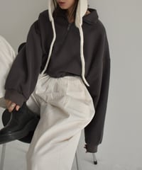 tops-02450　裏起毛クロップドハーフジップスウェット　グレー　チャコール　ブラック