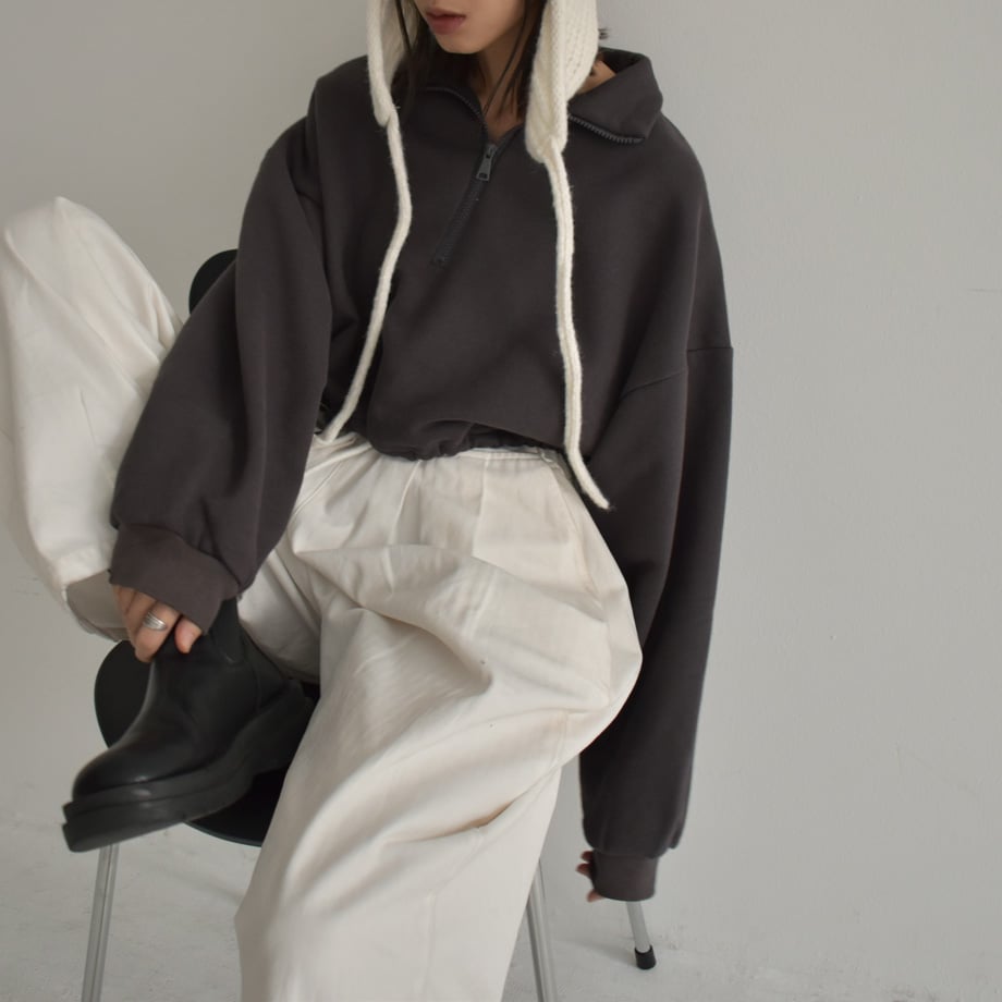 tops-02450 裏起毛クロップドハーフジップスウェット グレー tops-02450 裏起毛クロップドハーフジップスウェット グレー