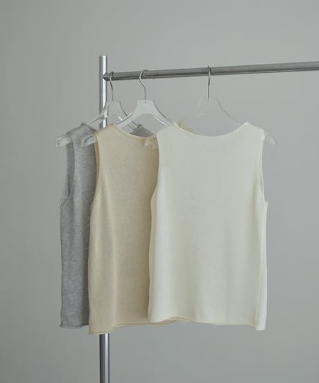 nh-knit-02385　リネン混 ノースリーブ ニット トップス　エクリュ　ベージュ　グレー