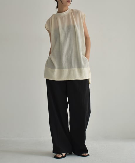 tops-02498　ノースリーブ シアー ブラウス　アイボリー　ブラック