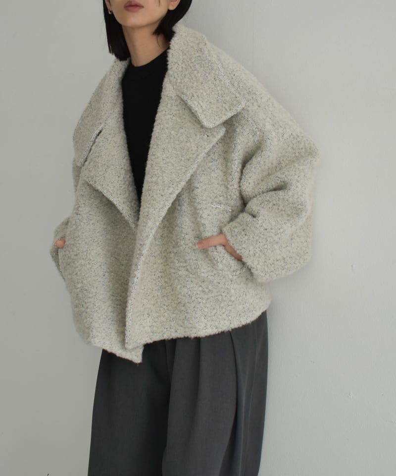 coat-02052 ウール混 ハイネック ブークレ ショート コート coat-02052 ウール混 ハイネック ブークレ ショート コート