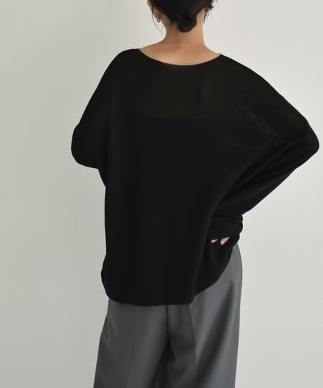 knit-02278　ボートネック メッシュ ニット　ホワイト　ブラック