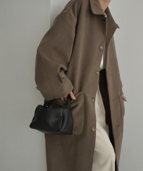 coat-12001　ウールブレンド ステンカラーコート　ベージュ　モカ