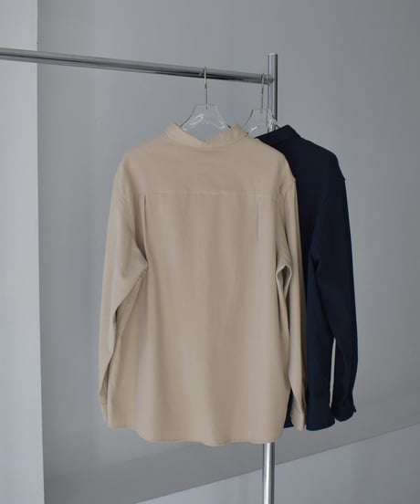 tops-02575　フランネル オーバーシャツ　ベージュ　ネイビー