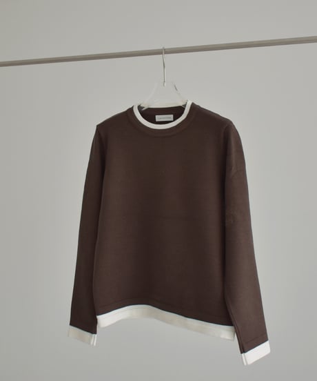 knit-02369　クルーネック レイヤード調 ニット トップス　ベージュ　ブラウン　グレー　ブラック