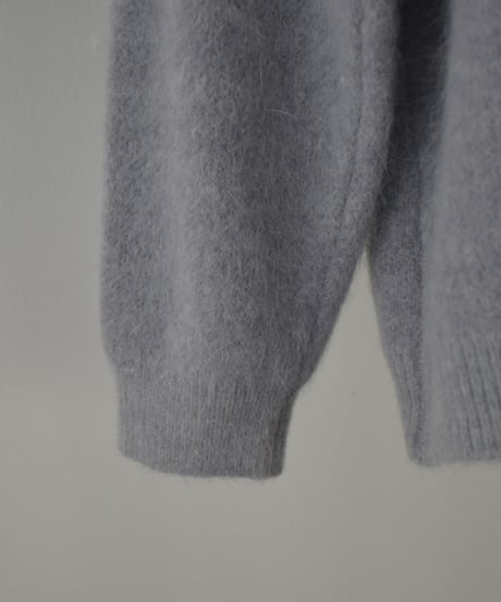 knit-02370　アルパカ混 クルーネック ニット カーディガン　ピンク　グレー
