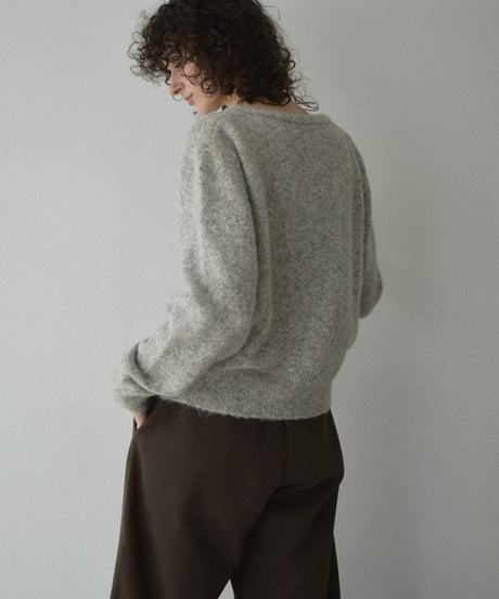 knit-02352　クルーネックニットカーディガン　ライトグレー　チャコール