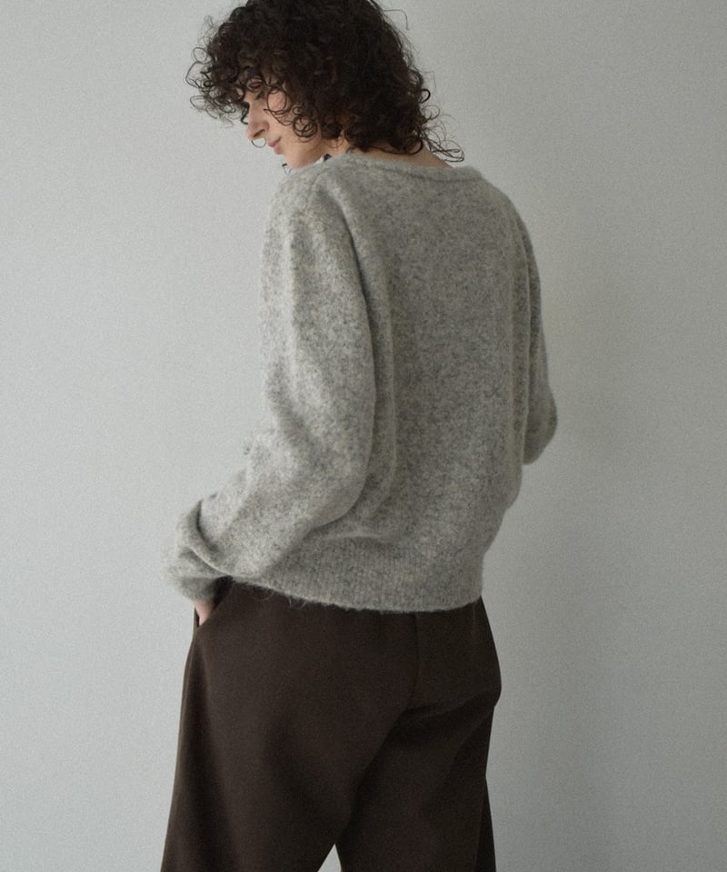 knit-02352 クルーネックニットカーディガン ライトグレー チャコール