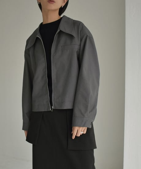 outer-02064　 ジップ ショート ジャケット　グレー　ブラック