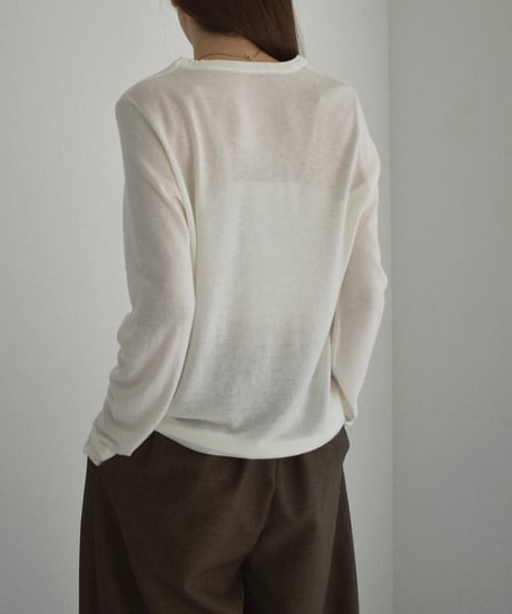 nh-knit-02337　クルーネック シアーニット　エクリュ　クリーム　イエローグリーン　グレー　ブラック