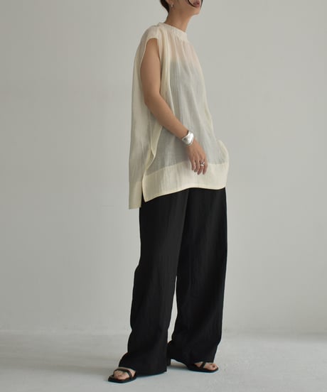 tops-02498　ノースリーブ シアー ブラウス　アイボリー　ブラック