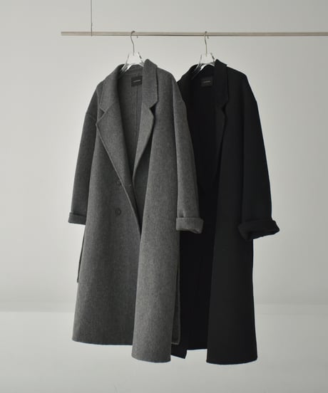 coat-02054　シャギー ウールコート　リバー仕立て　グレー　ブラック