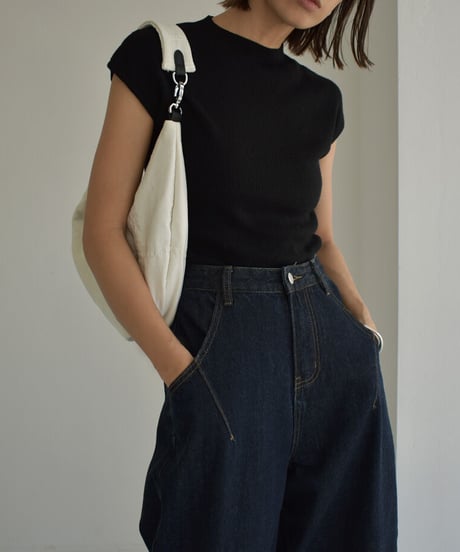 nh-knit-02230　モックネック フレンチスリーブニット　エクリュ　グレージュ　ブラック