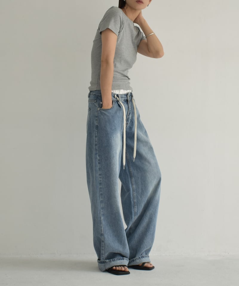 bottoms-02239 ダブルウエスト デニム ライトブルー ブルー | L a v i