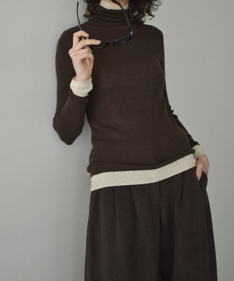 イチアンティークス　ブラウン　チャコール　ニット nh-knit-02366 バイカラー タートル ニット ベージュ ブラウン