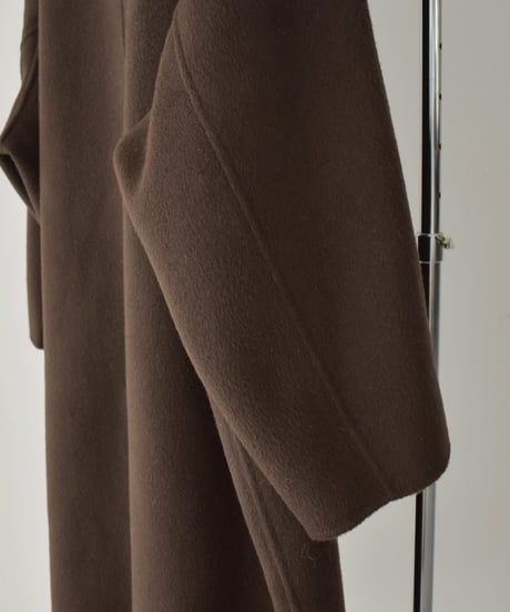 coat-02064　カシミヤ混 ウール ステンカラー ロングコート リバー仕立て　ブラウン