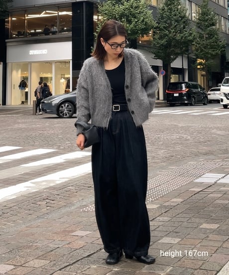 knit-02280　ヘアリー ニット カーディガン　グレー　ブラウン