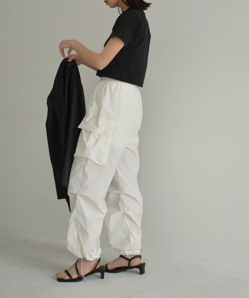 bottoms-02231 ナイロン ドロスト カーゴ パンツ ホワイト グレー