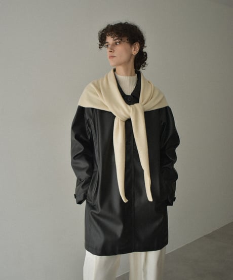 jacket-02025　フェイクレザー ミディ コート　ブラック