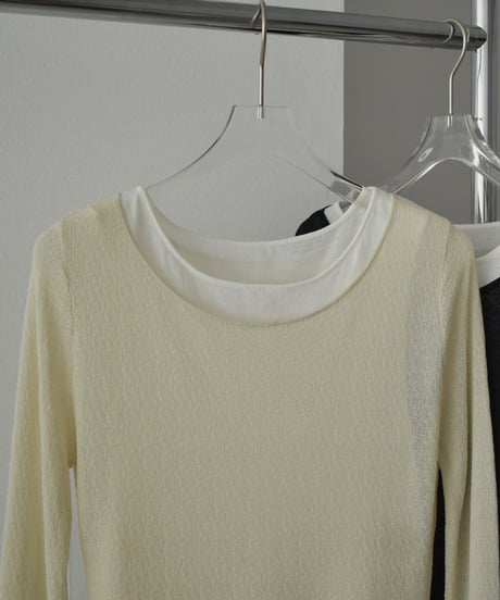 knit-02323　シアー レイヤード ニット　ペールイエロー　ブラック