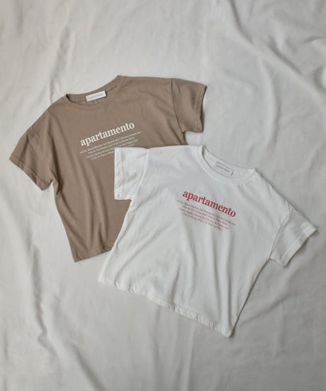 nh-kidstops-02001　キッズ クルーネック テキストＴシャツ　ホワイト　モカ