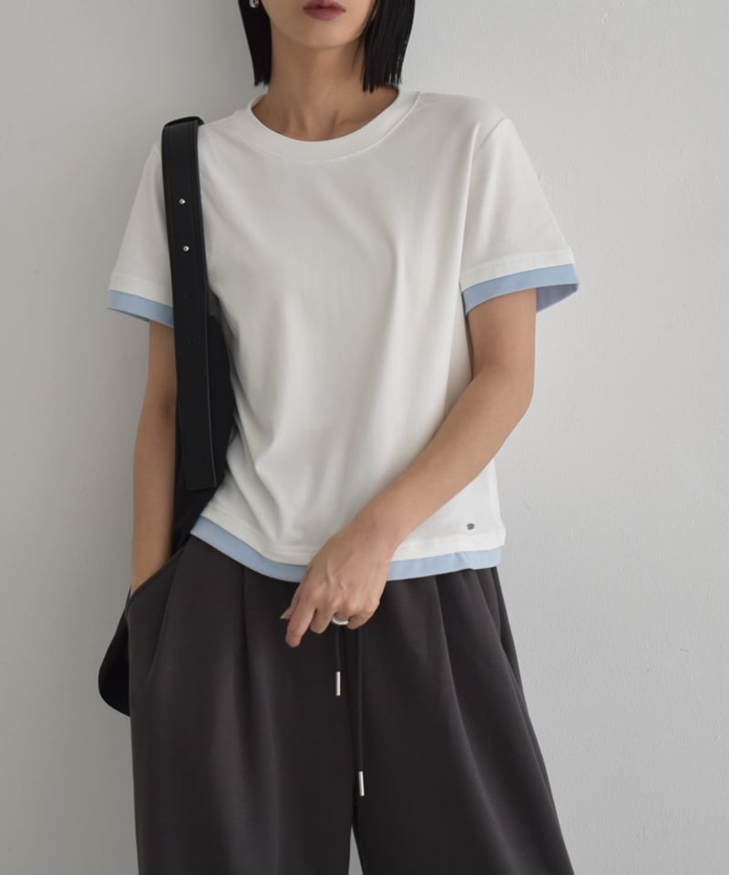 tops-02557 バイカラー Tee ホワイト ライトブルー 杢グレー | L