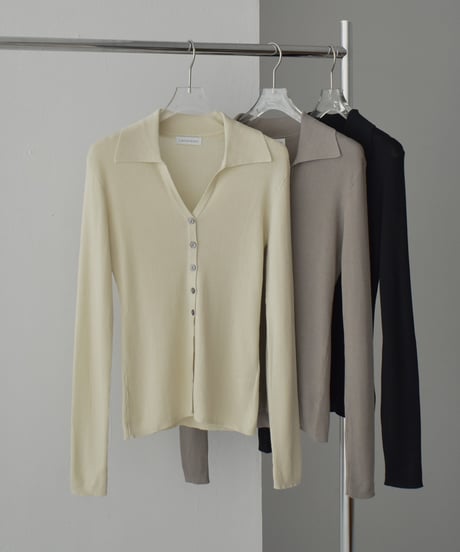 knit-02316　スキッパーリブ ニット　エクリュ　モカグレージュ　ブラック