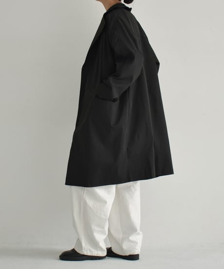 coat-02048　スタンドカラー ミディコート　ブラック