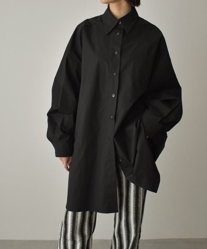 tops-02298 ビッグシルエットシャツ ブラック ベージュ | L 