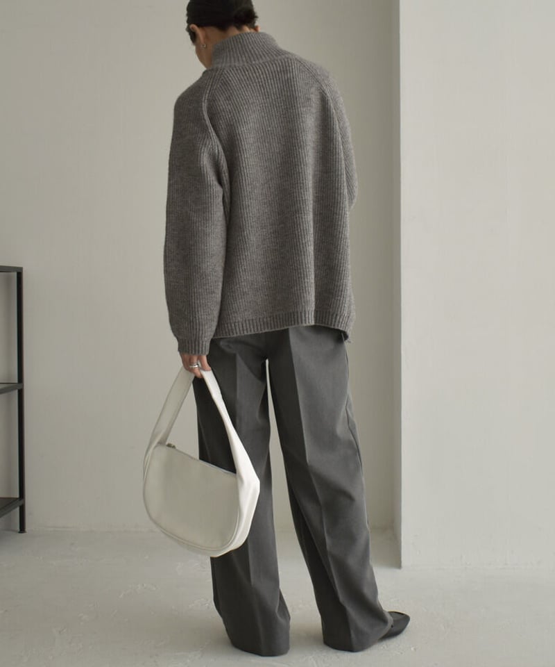 knit-02231 ハイネック デザインジップ ニット エクリュ グレー