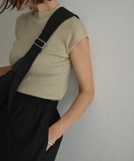 nh-knit-02230　モックネック フレンチスリーブニット　エクリュ　グレージュ　ブラック