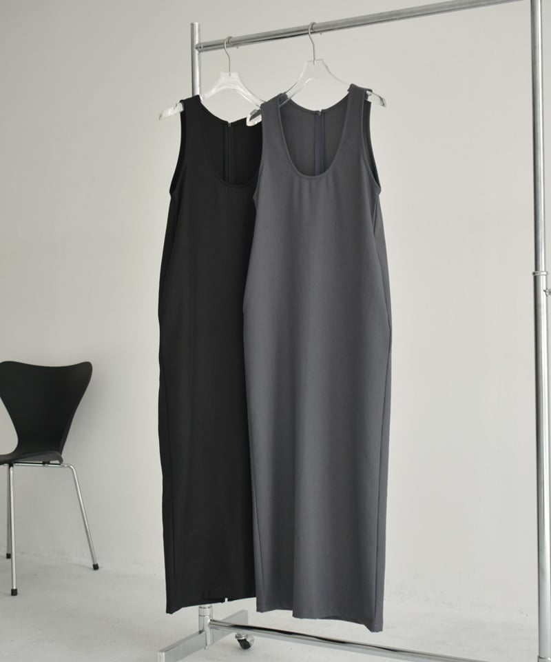 onepiece-12015 リネン混 ストレッチ 2way ワンピース グレー ブラック