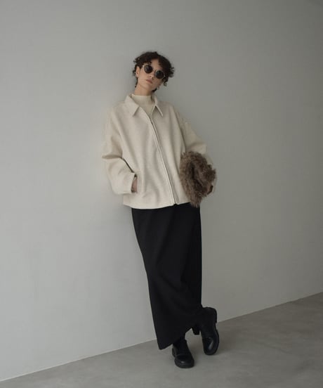 outer-02092　ウールライク ショートジップブルゾン　エクリュ　グレー　ブラウン