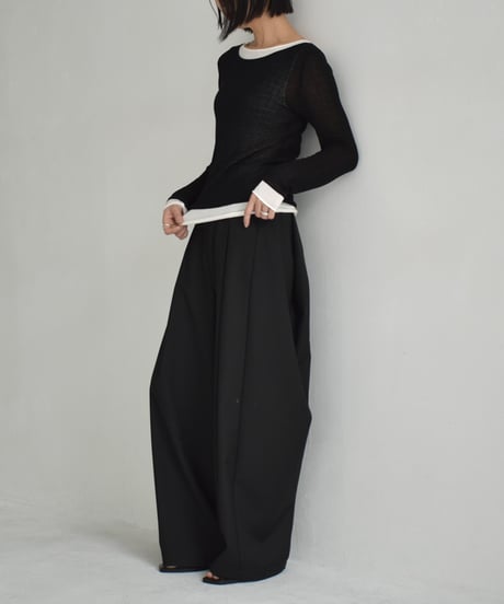 knit-02323　シアー レイヤード ニット　ペールイエロー　ブラック